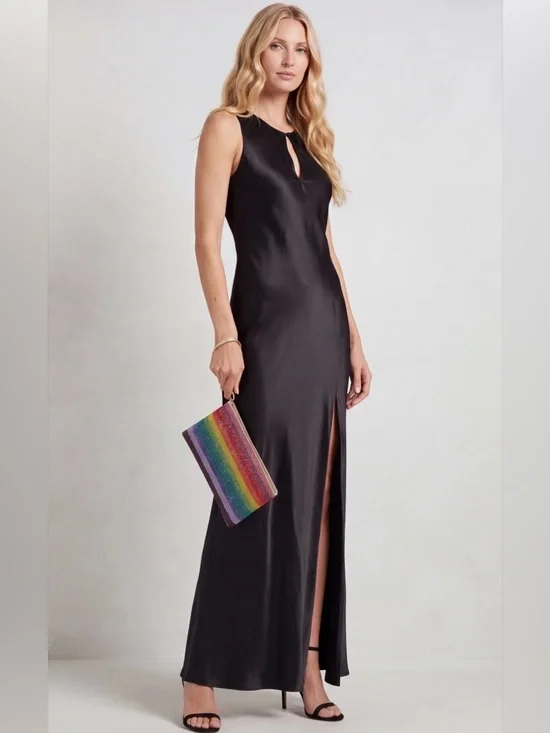 Judith Leiber Couture Champagne/Rainbow Crystal-Embellished Zip Clutch Pouch NWT - Picture 2 of 8